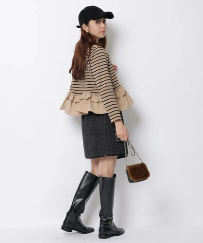 Fashionable Stripe Knitted Sweater Loose Fit Color Block Neckline Long Sleeve Women's Autumn Winter Casual Style Breathable