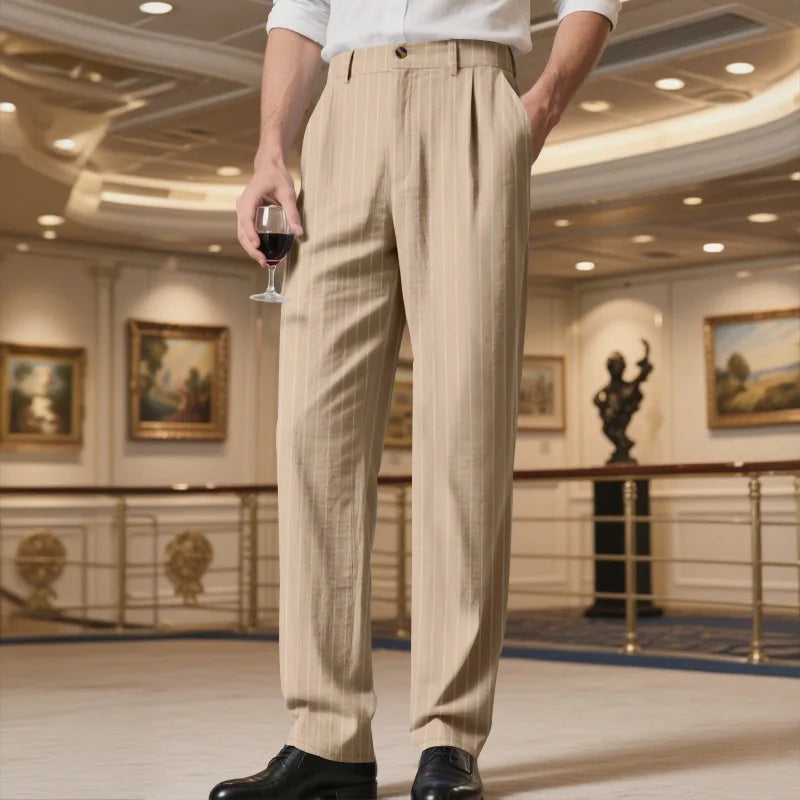 Linen Casual Pants - Men’s Striped Straight-Leg Breathable Loose Trousers for Spring