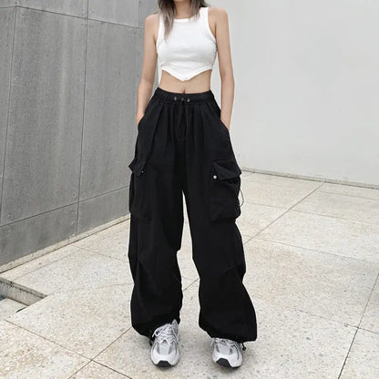 American retro workwear casual pants women's summer versatile straight leg hanging feeling ankle tied pants loose wide leg pants