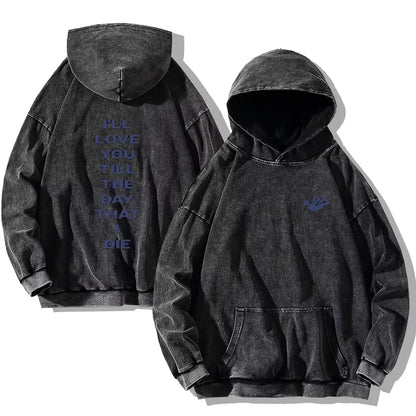 Hit Me Hard and Soft Washed Hoodies Vintage Cotton Hooded Pullover Men's Women's Loose Casual Gothic Sweatshirts Y2K Coat Unisex