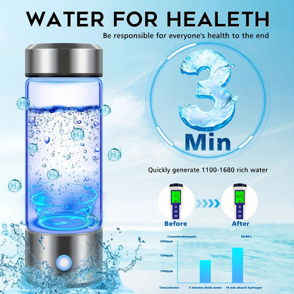 One hydrogen water bottle, hydrogen-rich water cup, USB-charged hydrogen electrolysis generator (3 minutes charge), fitness