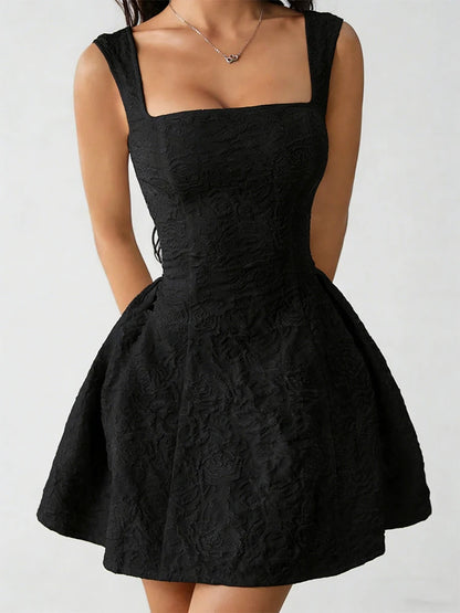 Summer New Women's Dresses Solid Sexy Sleeveless Square Neck Streetwear Fashion Floral Lace A-Line Mini Dress Female Clothing