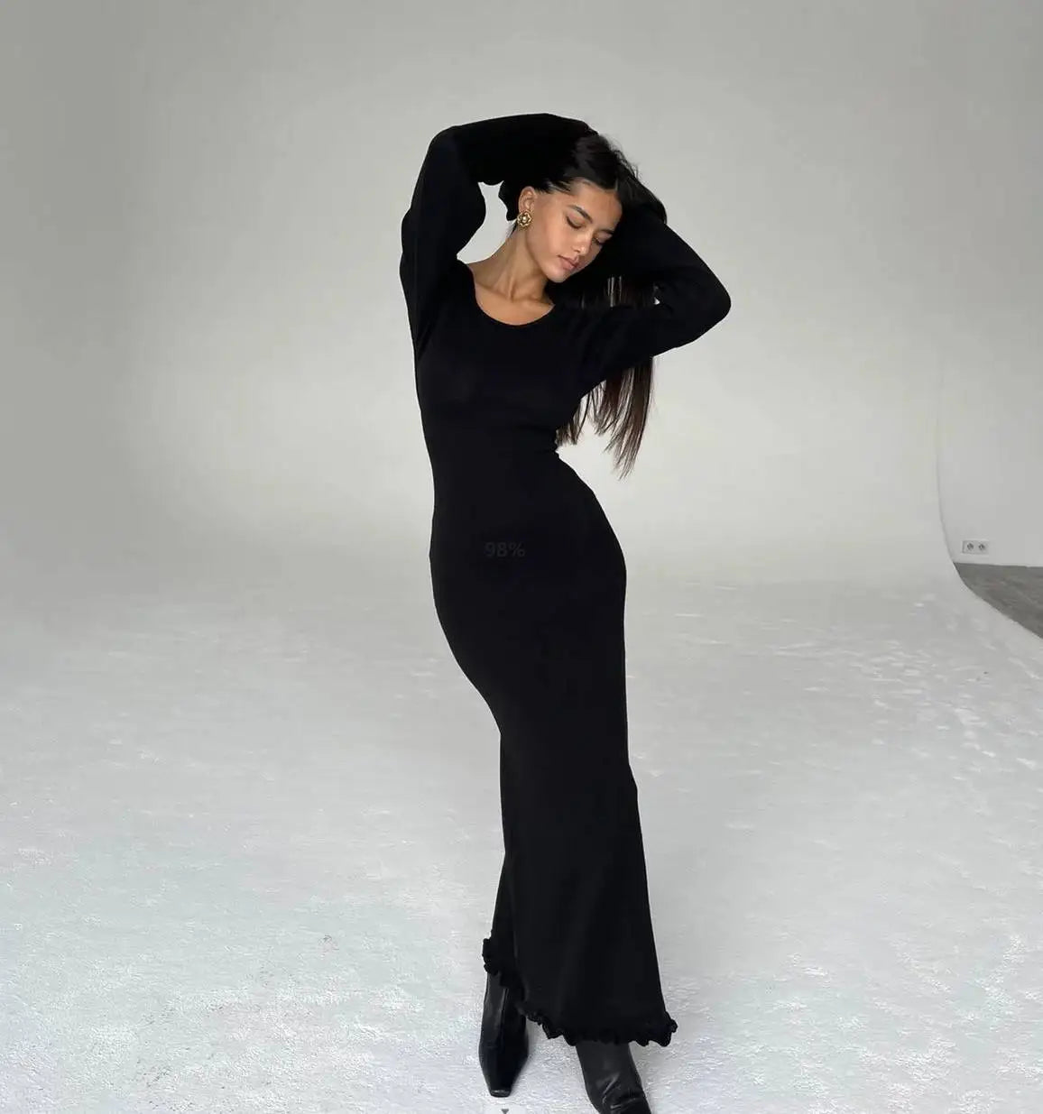 Elegant Knitted Maxi Dress - Backless Flare Sleeve Sweater Outfit for Women