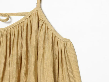 TFMLN Women Round Neck Pleated Sling Dresses Summer New Sleeveless Loose Fit Backless Solid Dress Fashion Holiday Casual Clothes