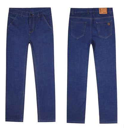 Light blue classic business jeans, fashionable breathable denim elastic pants, black blue men's straight leg jeans, sizes 28-40