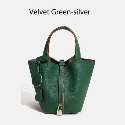 Women Leather Bucket Bag - Genuine Leather Handbag | Large Tote Bag With Silver Hardware