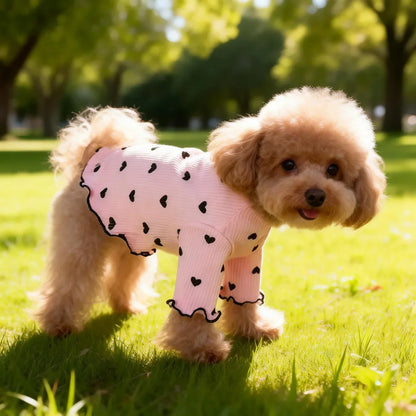 Pet T-shirt With Stretch Ribbed Heart Pattern Clothes Cute Home Vest Tshirt Suitable For Dogs And Cats