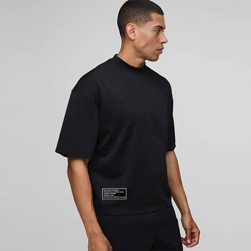 Oversized Boxy Fit Dropped Shoulders Running T-shirts Mens Cotton Heavyweight Half Sleeve Sports T Shirts Casual Gym Clothing