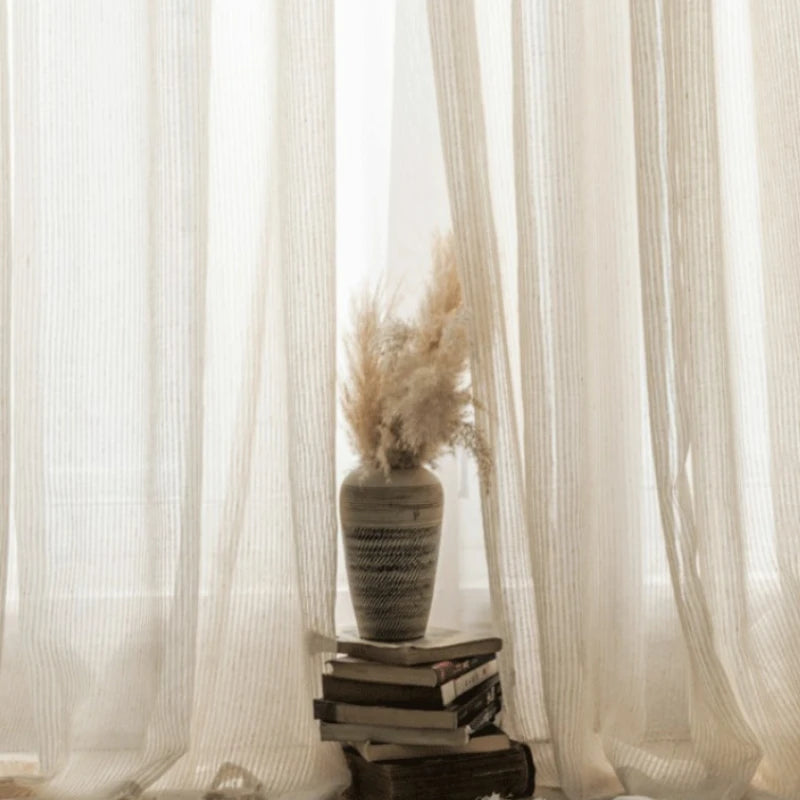 Beige Curtain Semi Light Blocking | Thin Soft Screens Pleated Window Curtain