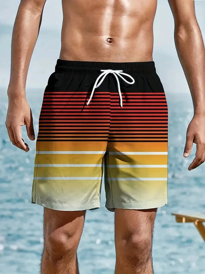 Summer Fashion Striped 3D Print Beach Shorts Swimwear Men's Oversized Surfing Board Pants Holiday Swimsuits Trunks Man Clothing
