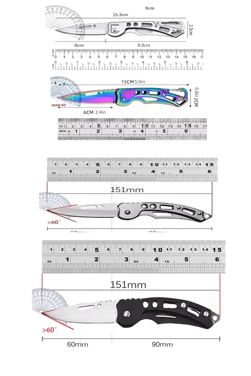 Stainless Steel Folding Fruit Knife with Keychain - Non-Slip Pocket Slicing Knife