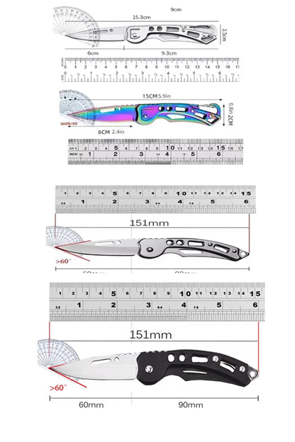 Stainless Steel Folding Fruit Knife with Keychain - Non-Slip Pocket Slicing Knife