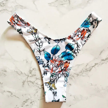 Sexy Floral Print Brazilian Bikini Bottom Women's Swimwear High Waisted New V Thong Swimsuit Bathing Suit Women Swimwear Women