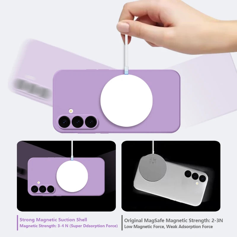 For Samsung Galaxy S26 S24 S23 S22 S21 S25 Ultra Plus S25 S24 S23 FE Case Luxury Magnetic For Magsafe Wireless Charge Soft Cover