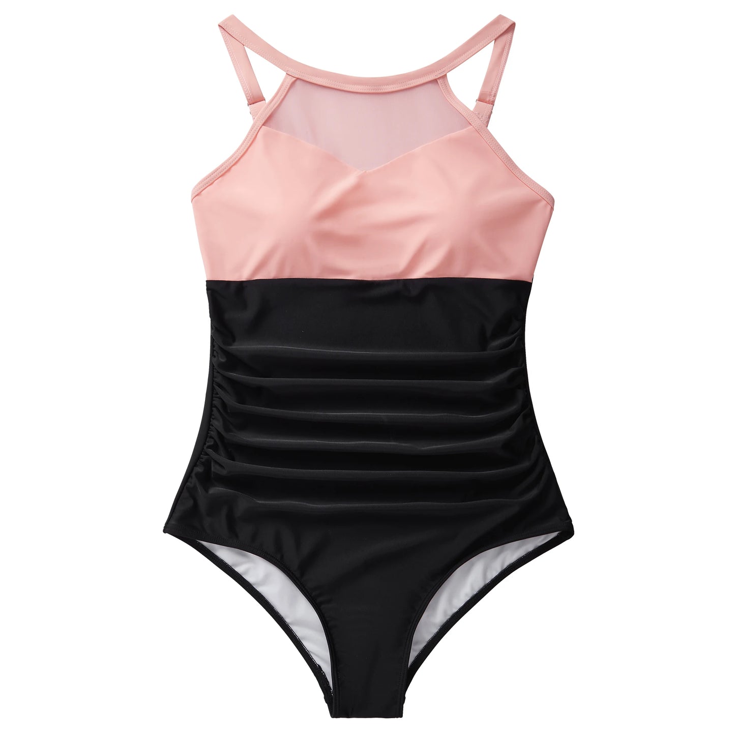 XL Size One Piece Swimsuit Women Mesh Hollow Out Swimwear For Women Solid Padded Push Up Plus Size Summer Bathing Suits Female