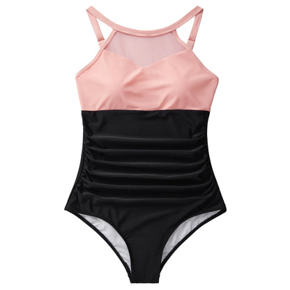 XL Size One Piece Swimsuit Women Mesh Hollow Out Swimwear For Women Solid Padded Push Up Plus Size Summer Bathing Suits Female