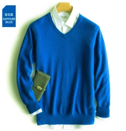 Cashmere Pullover Sweater - Men's V Neck Warm Cotton Blend Knitwear For Autumn Winter