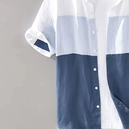 2025 Summer Men's Casual Fashion Splicing Men's Color Block Short-sleeved Youth Shirt Loose Trendy Thin Shirt