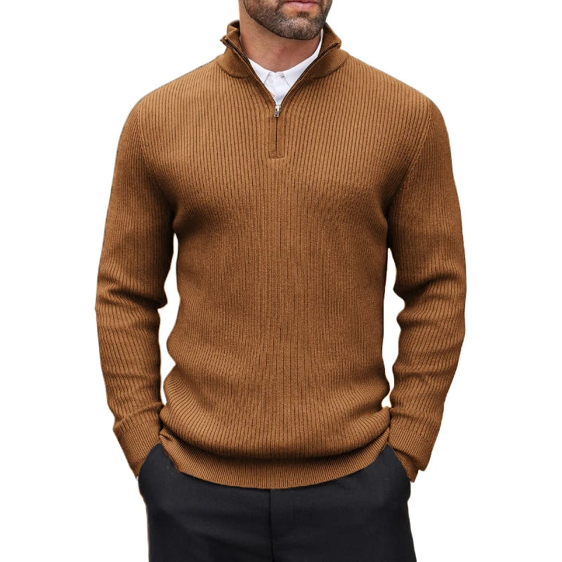 Autumn Men's Quarter Zip Pullover Dress Slim Sweater Mock Neck Sweaters Casual Long Sleeve Pullovers Outerwear Winter Warm Tops