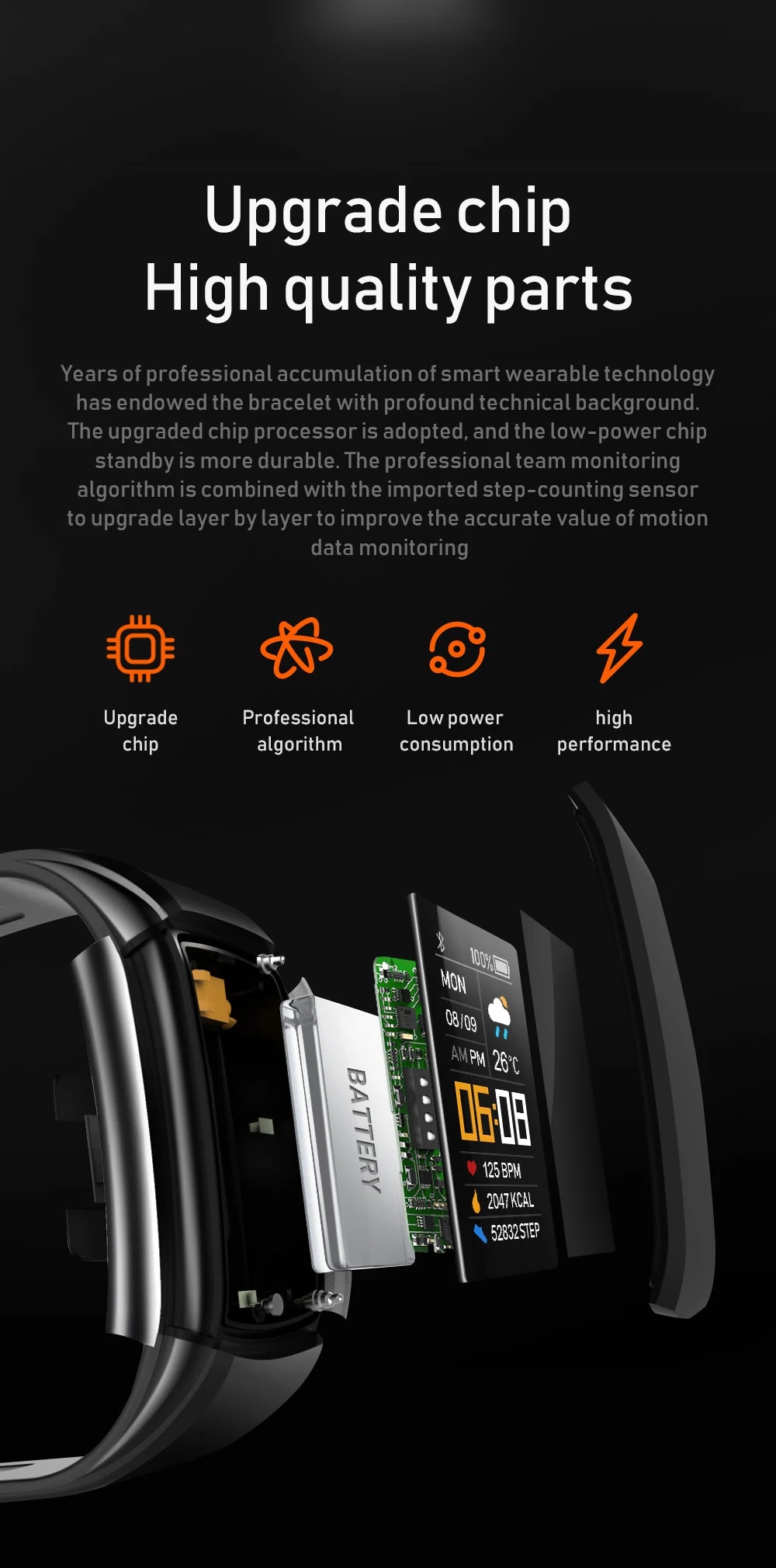 C5S Smart Bracelet IP67 Support Heart Rate Blood Pressure Blood Oxygen Measurement Call Reminder 3 Sports Modes For Men Women