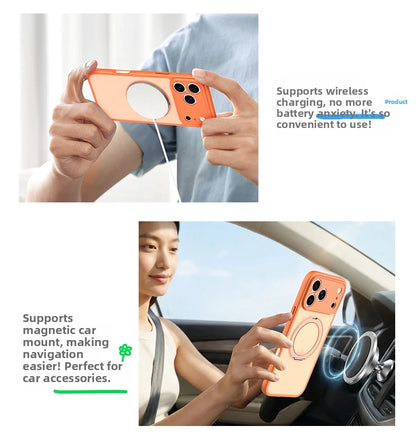 360 Rotating Magnetic Stand Case for iPhone 17 15 14 13 16 Pro Max Air for Magsafe Stress Relief Ring Holder Full Lens Cover