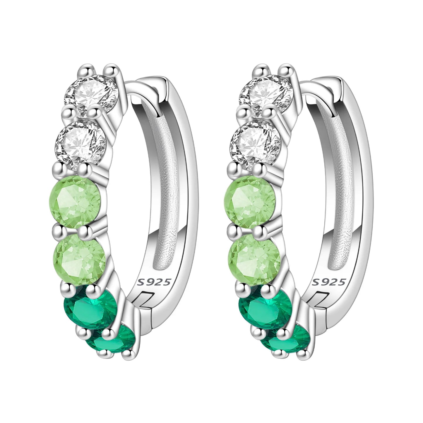 MISEFF Real 925 Sterling Silver Earring Gradual Change Green Blue Colored Zircon Hoop Earrings Engagement Wedding Jewelry Gifts