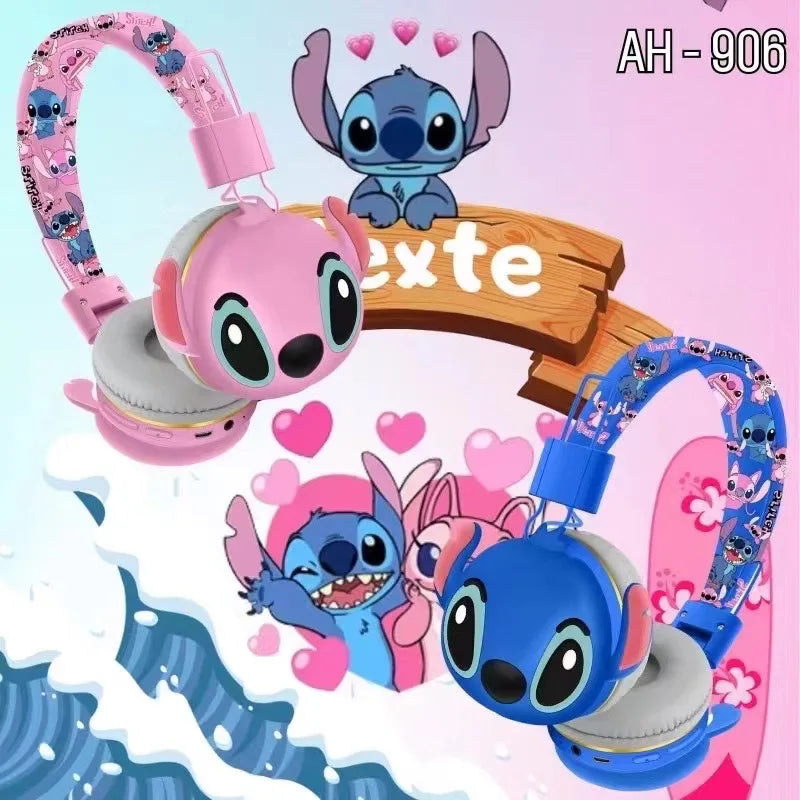AH-906 Stitch Bluetooth Headphones AH-906 Cute Wireless Earbuds HIFI Sound Foldable Headsets with Mic Anime Cartoon Kids Gifts