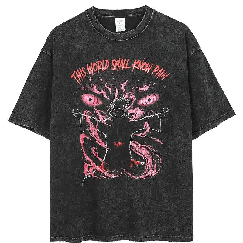 Men Streetwear Tshirt Japanese Anime Naruto Graphic T-Shirt Cotton 2026 Harajuku Washed T Shirt Summer Hip Hop Tops Tees Black