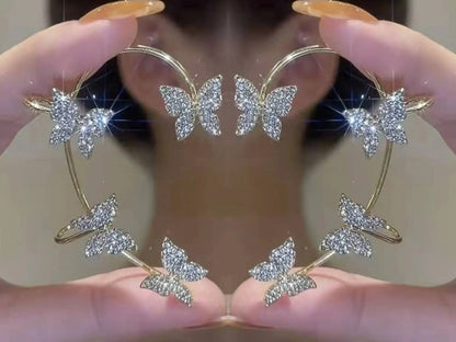 Silver Plated Metal Butterfly Ear Clips Without Piercing for Women Sparkling Zircon Ear Cuff Clip Earrings Wedding Jewelry
