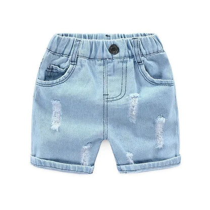 Kids Denim Boy Shorts - Casual Torn Jeans Knee Length Elastic Waist Fashion Trousers 2-8Y