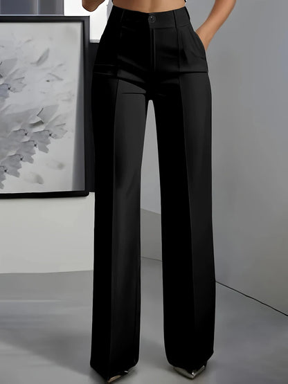 Women High Waisted Wide Leg Office Trousers, Solid Black Pleated Elegant Crease Dress Pants, Professional Full Length Trousers