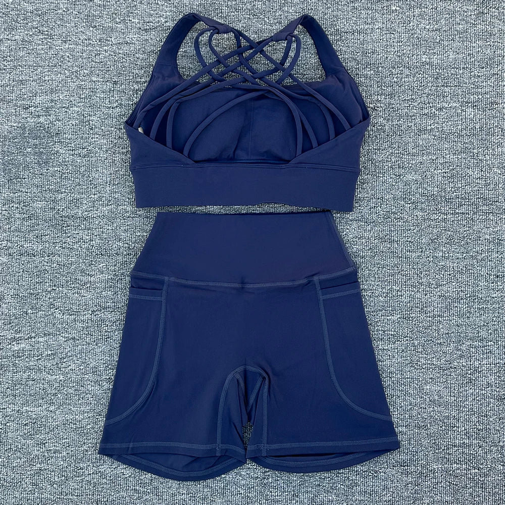 2 PCS Women's Nylon Yoga Set Sexy Sport Bra High Waist Sports Shorts Gym Fitness Sleeveless Workout Suit Sporstwear
