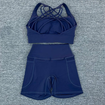 2 PCS Women's Nylon Yoga Set Sexy Sport Bra High Waist Sports Shorts Gym Fitness Sleeveless Workout Suit Sporstwear