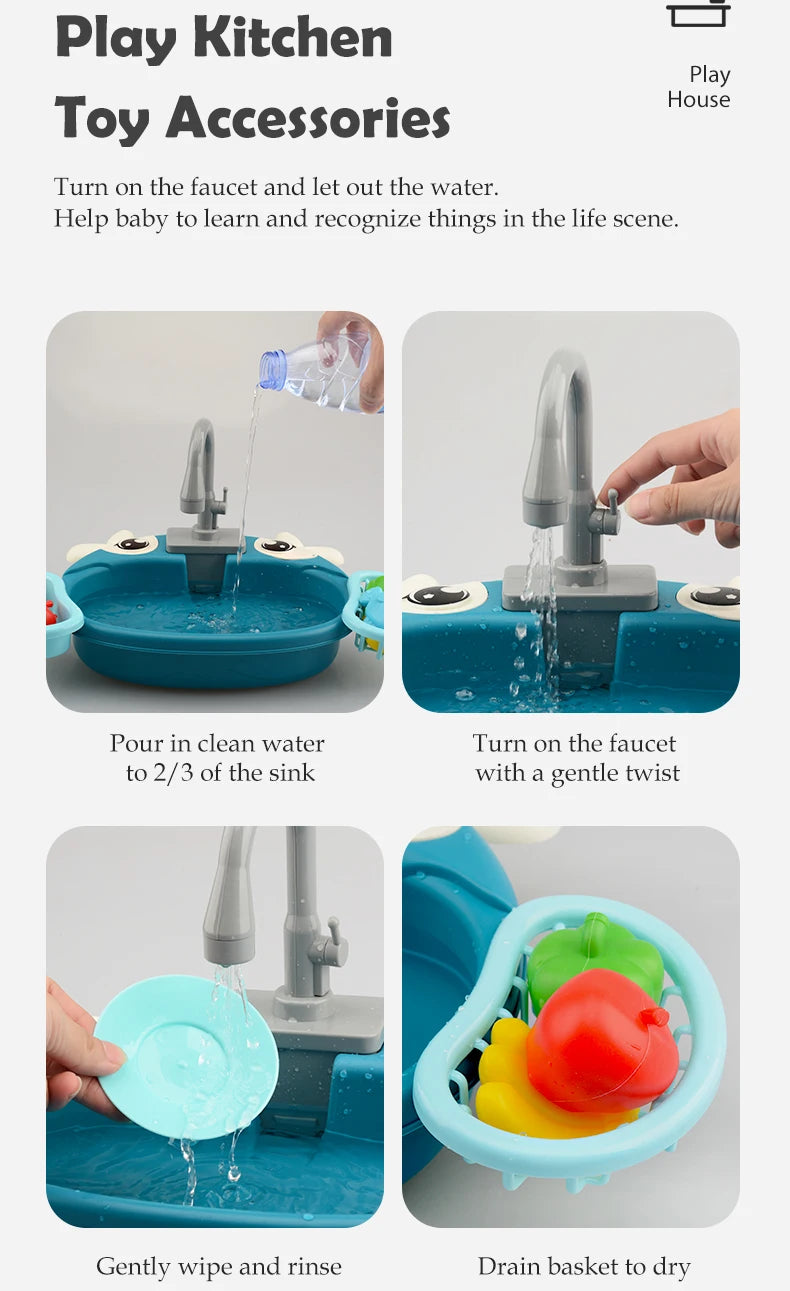 Dishwasher Kitchen Sink Toys, Toddler Kitchen Sink Toy Electric Playing Automatic Water Cycle System Toy Gifts for Kids ﻿