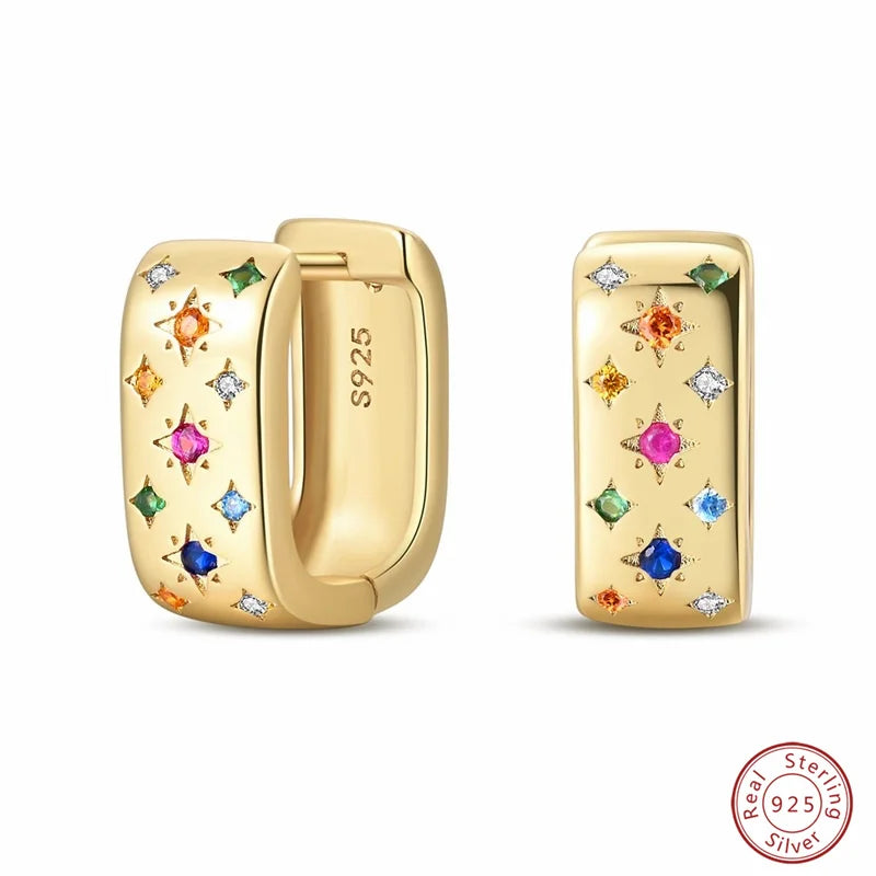 Silver Gold Pearl Earrings - 925 Sterling Silver Bee Star Moon Design Studs