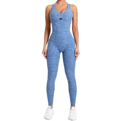 Women Yoga Jumpsuit - Push Up Backless Sportswear, Breathable Quick Dry Activewear