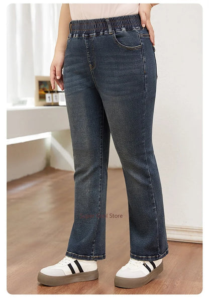 7XL Flared Jeans Bootcut Women 6XL High Elastic Waist Pants Stretched Elegant Plus Size Spring Autumn Female Lady Denim Trousers