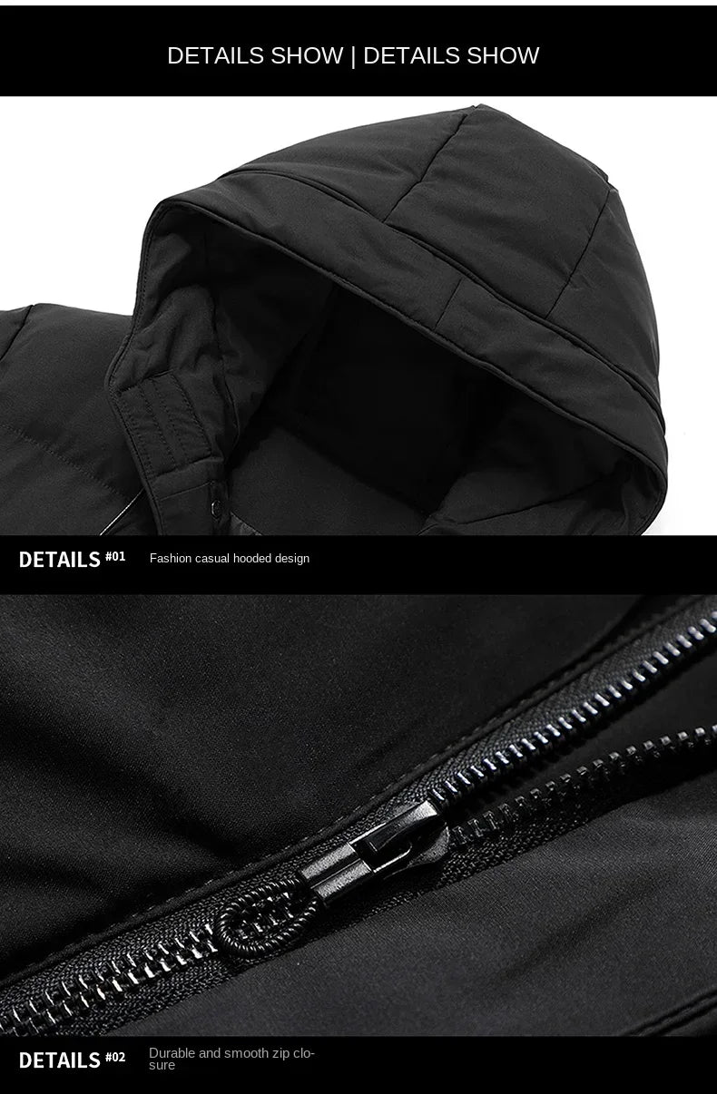 Quality Long Cotton-padded Coat Warm Simple Solid Color Thin Look High Trend All Quality Fabric Comfortable Men's Parkas down