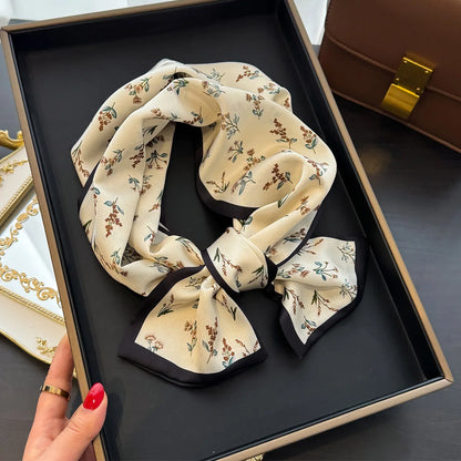 Floral Silk Scarf - Long Ribbon Neck Tie  Headband for Women