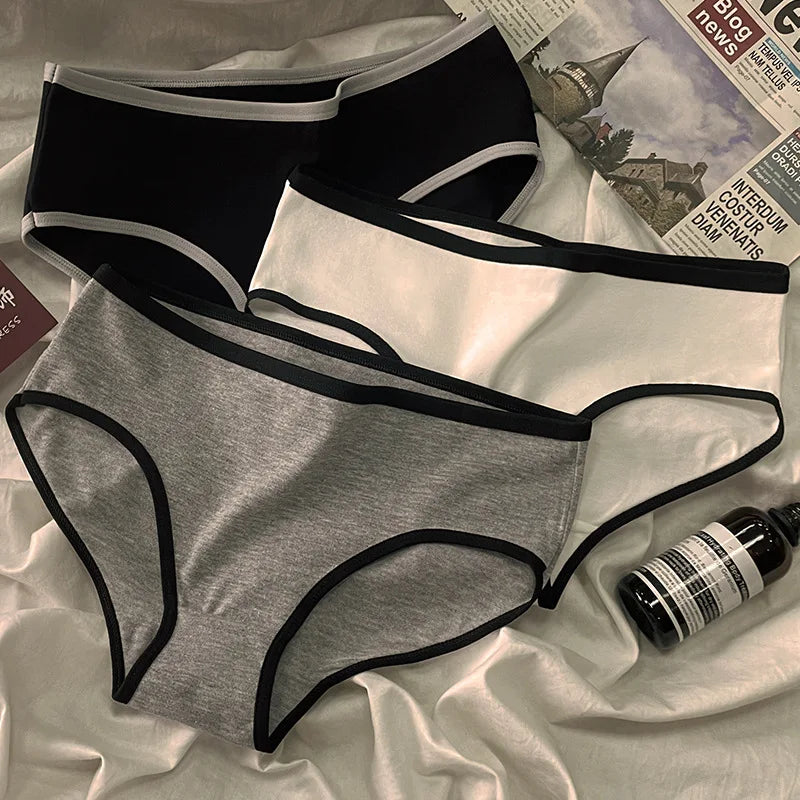 3PCS Women's Cotton Panties Simple Casual Mid-rise Seamless Briefs High-stretch Underwear Comfortable Breathable Underpanties