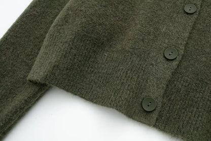 HH Women Cropped Knit Cardigan Sweater Single Breasted Long Sleeve O Neck Coat Elegant Solid Outerwear Female Chic Top