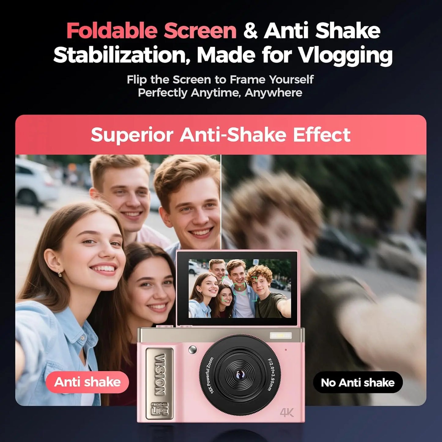 4K Digital Camera - 64 Megapixel Portable Camera With 16x Digital Zoom & Rotating Flip Screen