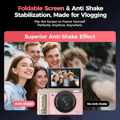 4K Digital Camera - 64 Megapixel Portable Camera With 16x Digital Zoom & Rotating Flip Screen