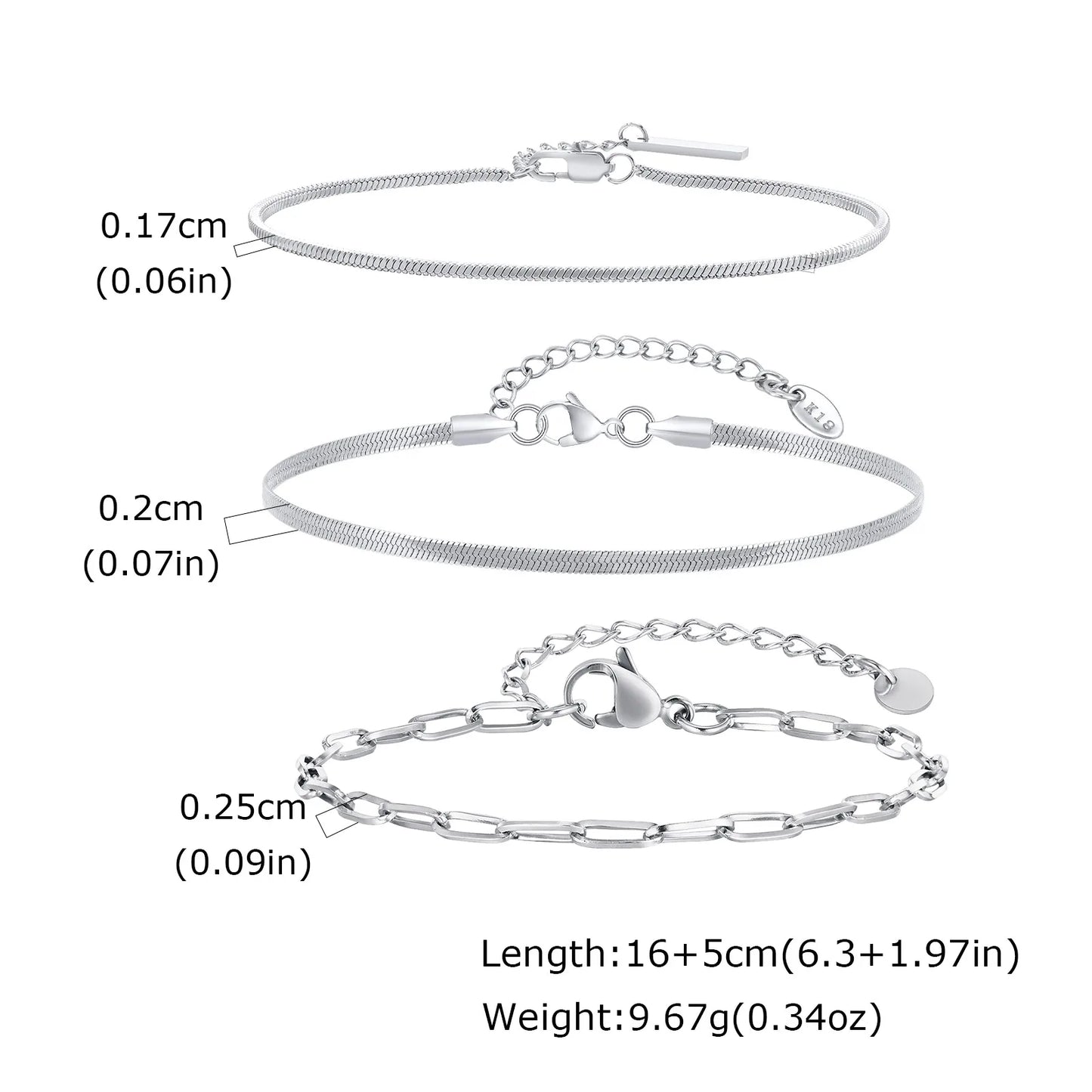 3pcs Men Thin Chain Bracelet,Never Fade Silver Color Twist Chain Wristband,Stylish Punk Jewelry Gift for Husband Father Son