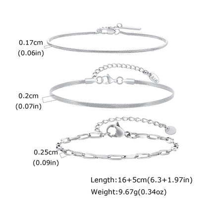 3pcs Men Thin Chain Bracelet,Never Fade Silver Color Twist Chain Wristband,Stylish Punk Jewelry Gift for Husband Father Son