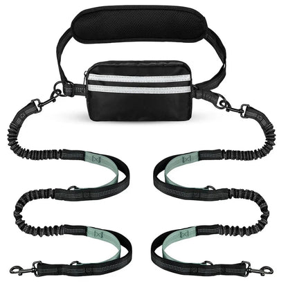 Hands Free Dual Dog Leash with Pouch for Medium & Large Dogs - Crossbody & Waist Leash for Dog Walking - No Pull, Tangle Free