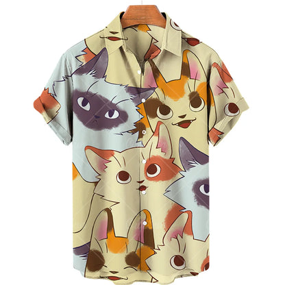 Summer Men's Hawaiian Short Sleeve Printed Shirts Loose Fitting Oversized Social Cartoon Pictures Floral Casual Fashion Clothing