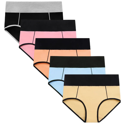 Molasus 5pcs Seamless Women Cotton Panties High Waist Underwear Set Full Coverage Briefs Buttock Lifting Plus Size Panty Sets