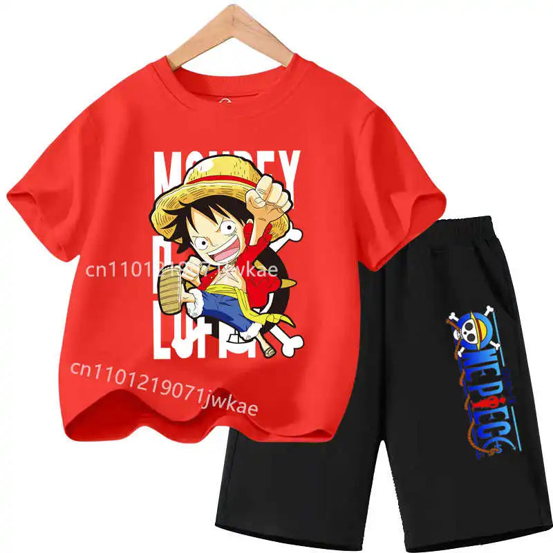One Piece Kids Outfit Chopper Luffy Tracksuit Suit Children Summer Short Sleeve Clothes Set Anime Boy Girl T Shirt Shorts 2pcs
