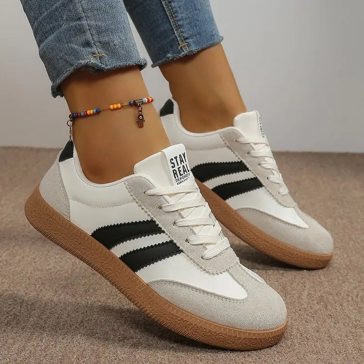 Lightweight Comfortable Sneakers for Women Fashion Striped Lace Up Sports Shoes Woman Casual Breathable Green Sneakers Plus Size